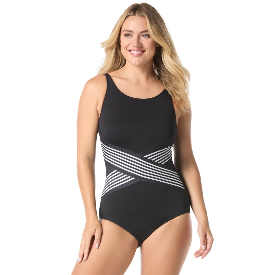 Retro Stripe High Neck - Women's Aquafitness One-Piece Swimsuit